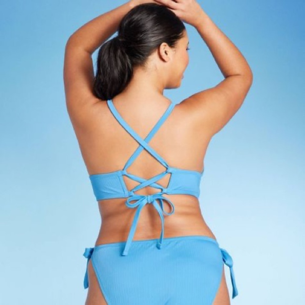 Wild Fable Blue Ribbed Triangle String Bikini Top - Picture 3 of 10